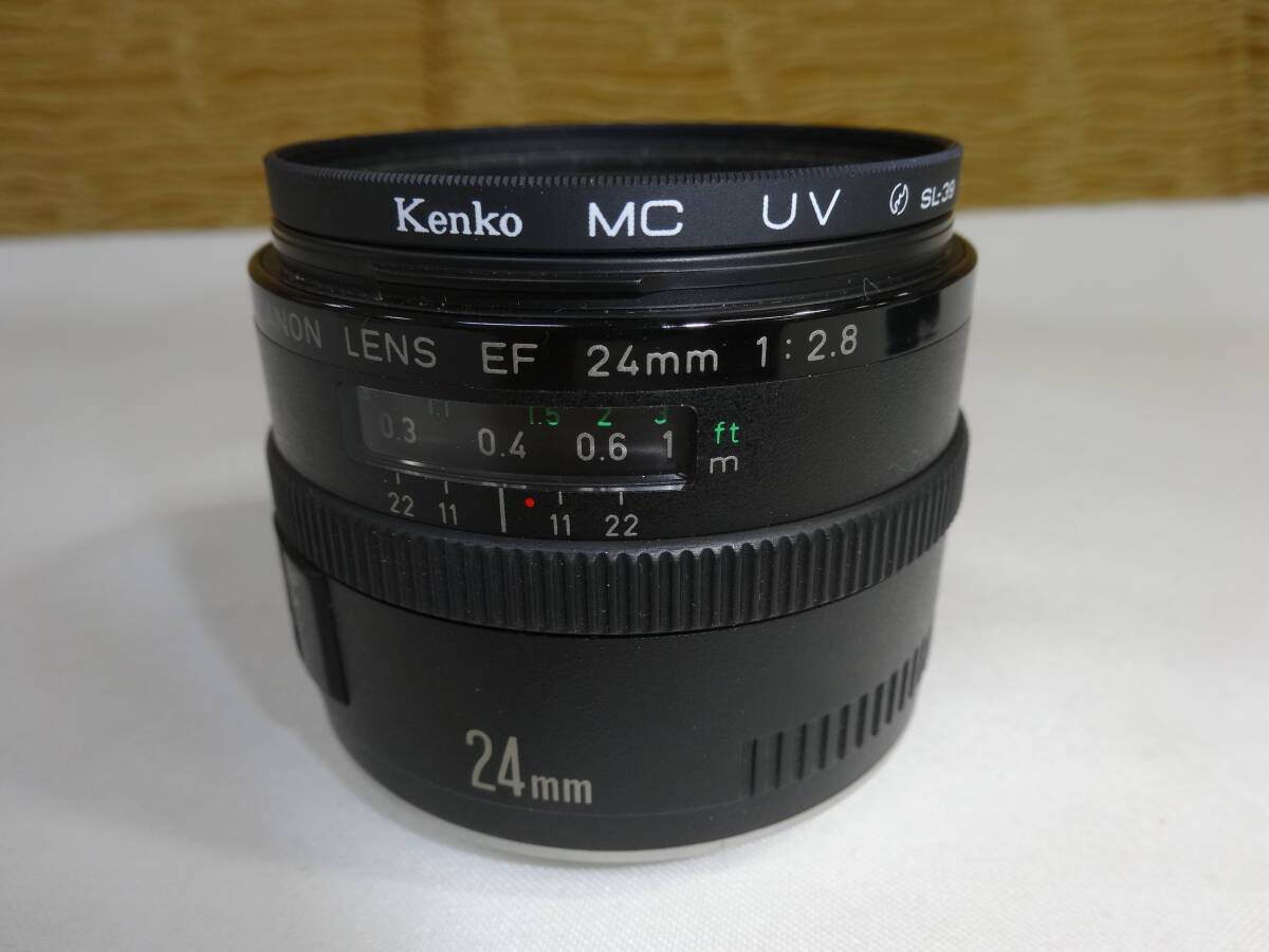 【キャノン レンズ SL-39】ジャンク品 動作未確認 CANON LENS EF 24mm 1:28 Kenko MC UV カメラ ワレモノ 精密機器【A7-4③】0509_画像4