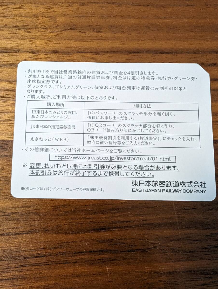 （送料無料）■JR東日本　株主優待割引券（4割引）2枚■2024年6月30日期限■_画像2