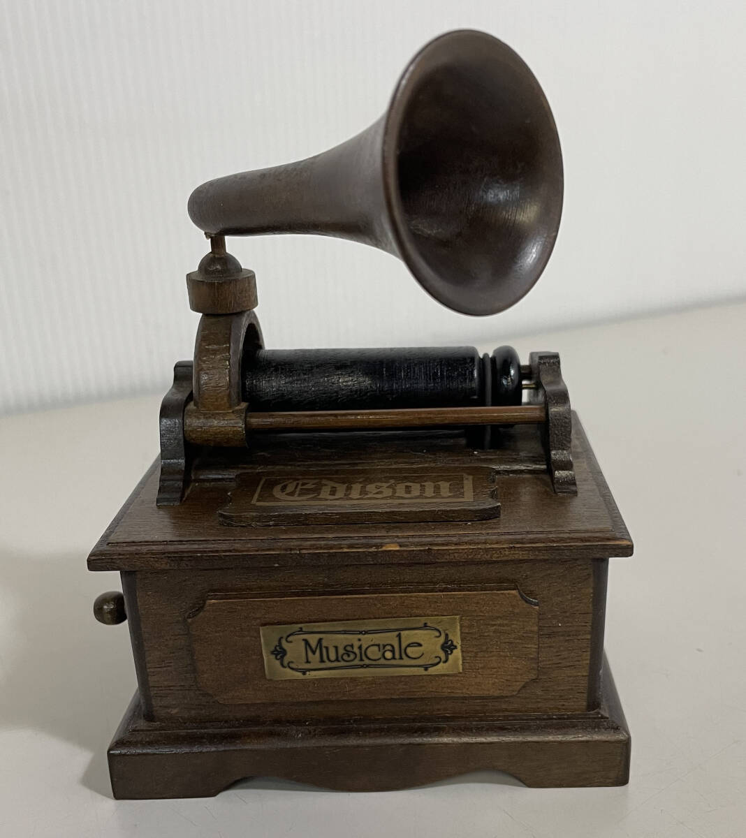 エジソン 蝋管蓄音機型 オルゴール 木製ミニアンティーク_画像1
