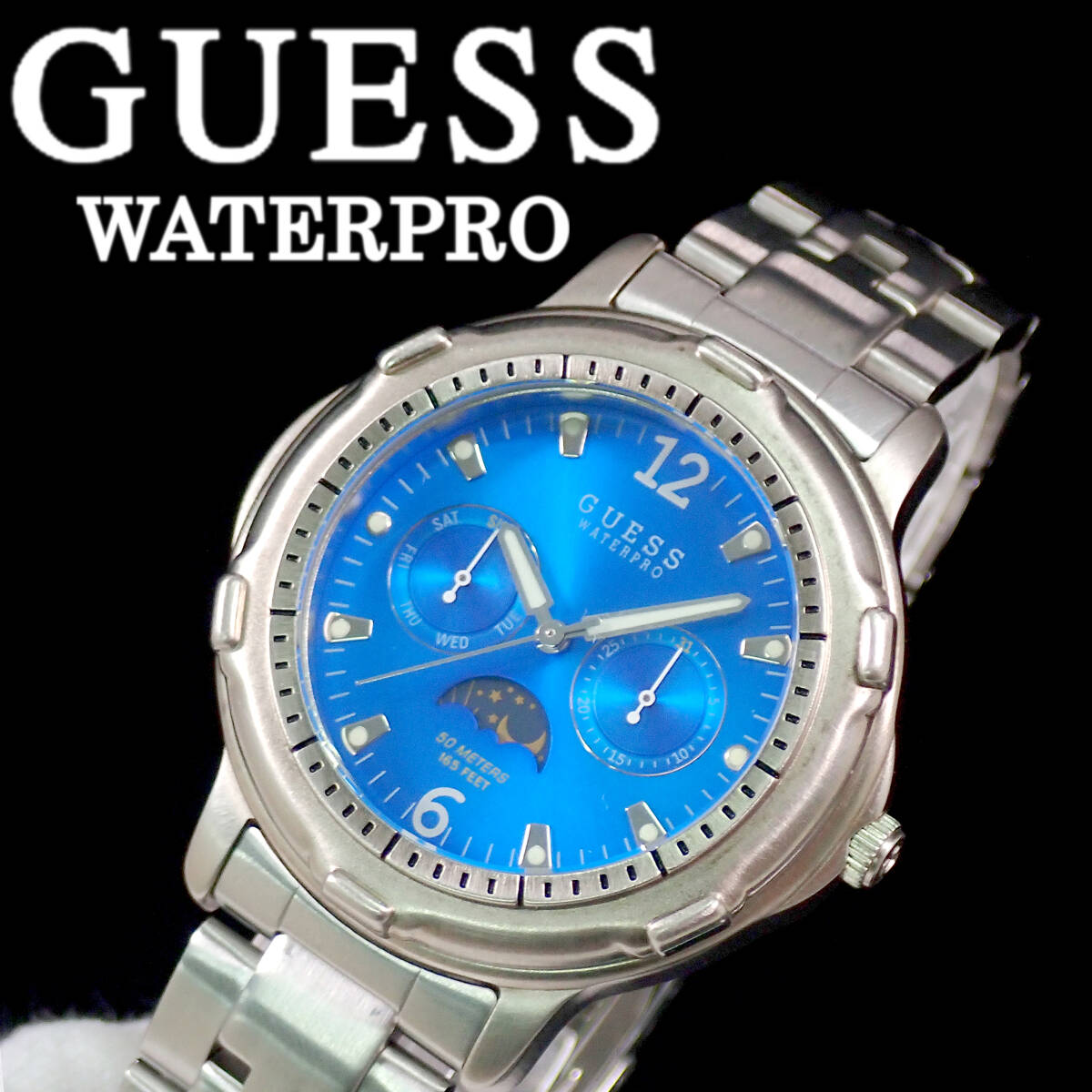 GUESS WATER PRO 50 METERS 165 FEET ブルー文字盤 点検動作品 _画像1