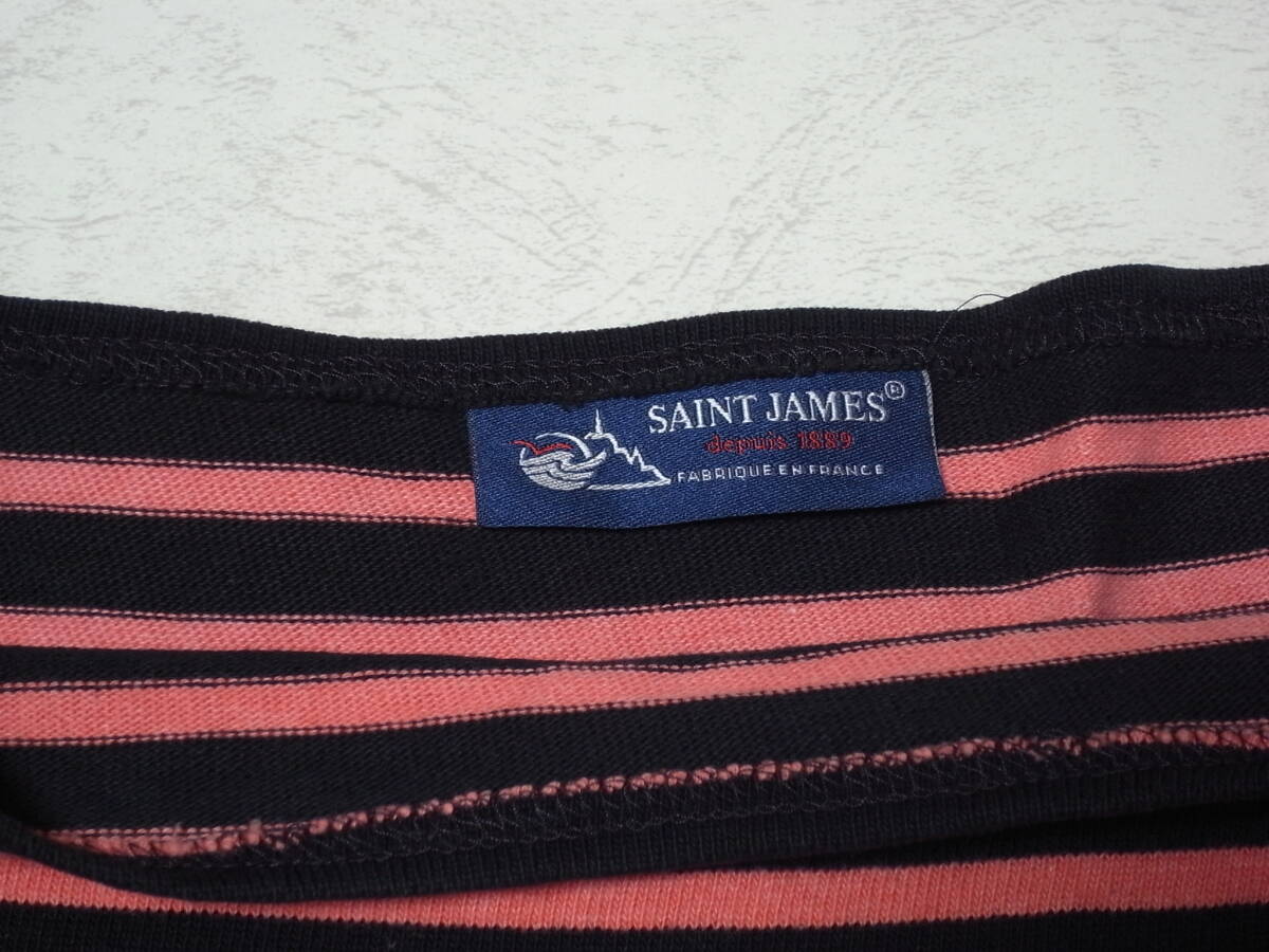 格安 美品 セントジェームス ウェッソン SAINT JAMES OUESSANT 長袖Tシャツ ボーダー ピンク×ブラック　T4　Sサイズ_画像4