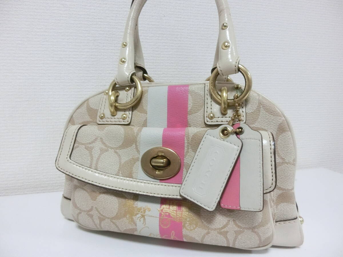 ◆COACH◆コーチ #1389 シグネチャーボストンバッグ ハンドバッグ ピンク L0869-13194 中古品_画像1