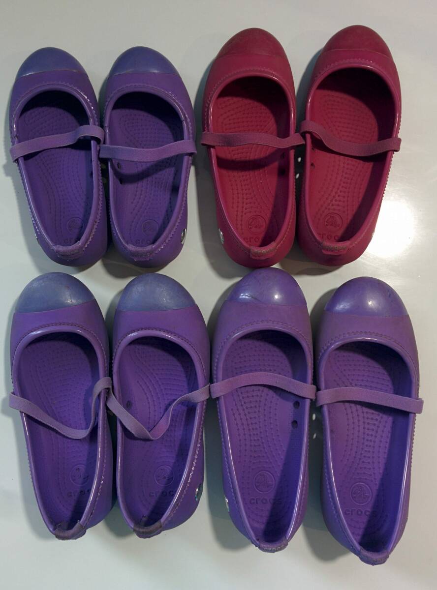  Crocs 16.5-18.5. плоская обувь розовый + лиловый 4 пара 