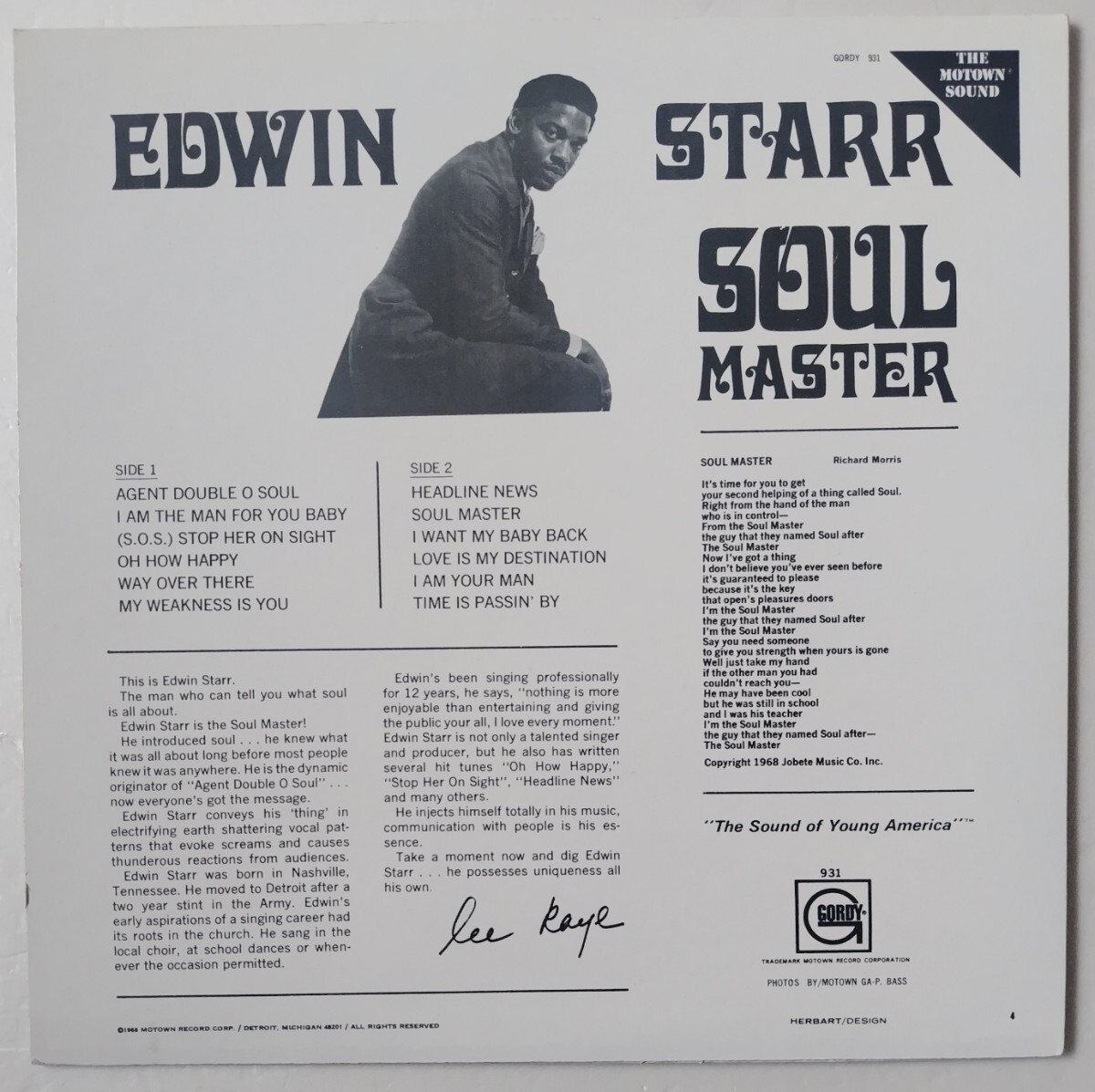 Edwin Starr Soul Master/Gordy GLPS-931, Gordy GS 931/米国盤_画像2