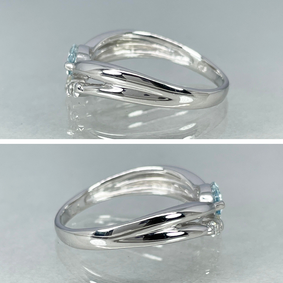 K18WG натуральный аквамарин натуральный бриллиант 0.13ct кольцо 