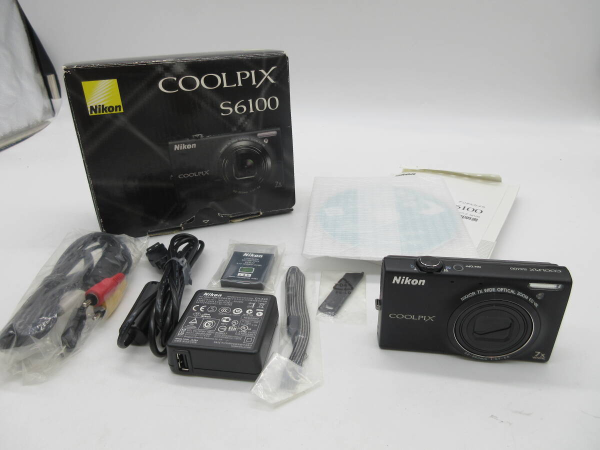 【★１円～★現状販売！】[U8415]デジタルカメラ Nikon COOLPIX S6100 ブラック ★電源入りました！付属品もございます！★_画像1