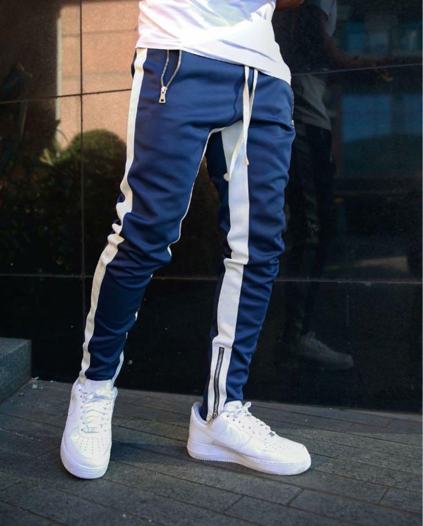 ジョガーパンツ スキニー スウェット XL ブルー サイドライン パンツ 韓国