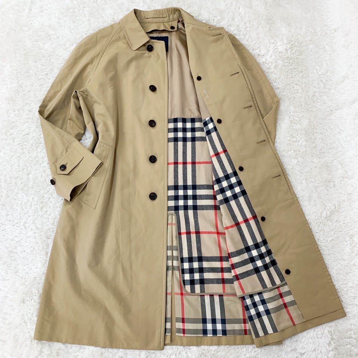 1円〜美品 BURBERRY LONDON バーバリーロンドン ステンカラーコート トレンチ メガチェック ノバチェック カシミヤ混 ライナー メンズL〜LLの画像1