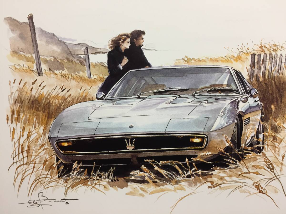 【正規品 絶版】Bowイラスト マセラッティ ギブリ カーマガジン 269 Maserati Ghibli アンティーク クラシックカー 旧車 絵_画像1