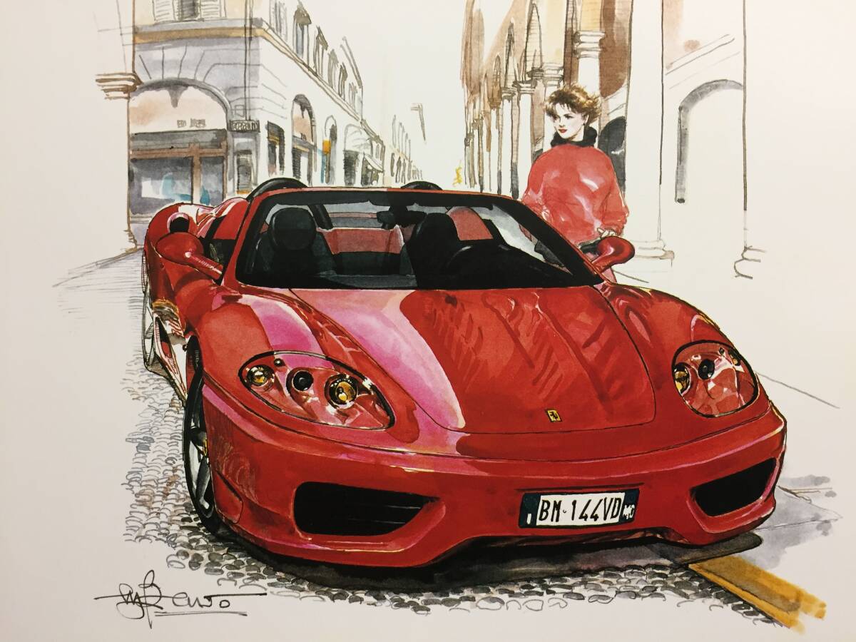 【正規品 絶版】Bowイラスト フェラーリ 360 スパイダー カーマガジン 270 Ferrari 360 Spider アンティーク クラシックカー 旧車 絵_画像1