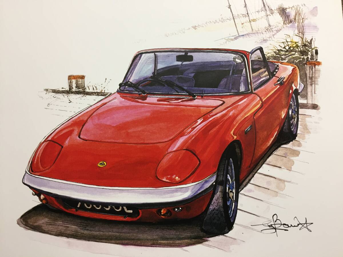 【正規品 絶版】Bowイラスト ロータス エラン Sr-1 カーマガジン 288 Lotus Elan Sr-1 アンティーク インテリア クラシックカー 旧車 絵