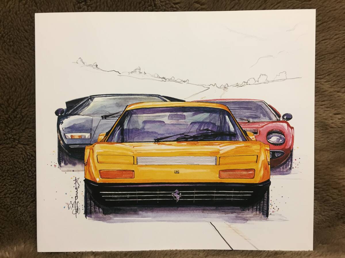 【正規品 絶版】Bowイラスト フェラーリ 512BB カーマガジン 296 Ferrari 512BB アンティーク インテリア クラシックカー 旧車 絵