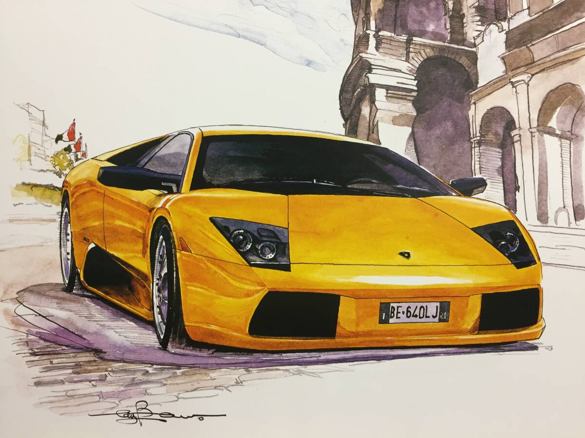 【正規品 絶版】Bowイラスト ランボルギーニ ムルシエラゴ カーマガジン 284 Lamborghini MURCILAGO アンティーク クラシックカー 旧車 絵_画像1