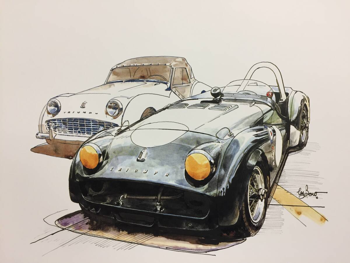 【正規品 絶版】Bowイラスト トライアンフTR-3A カーマガジン 64 Triumph TR-3A アンティーク インテリア クラシックカー 旧車 絵の画像1