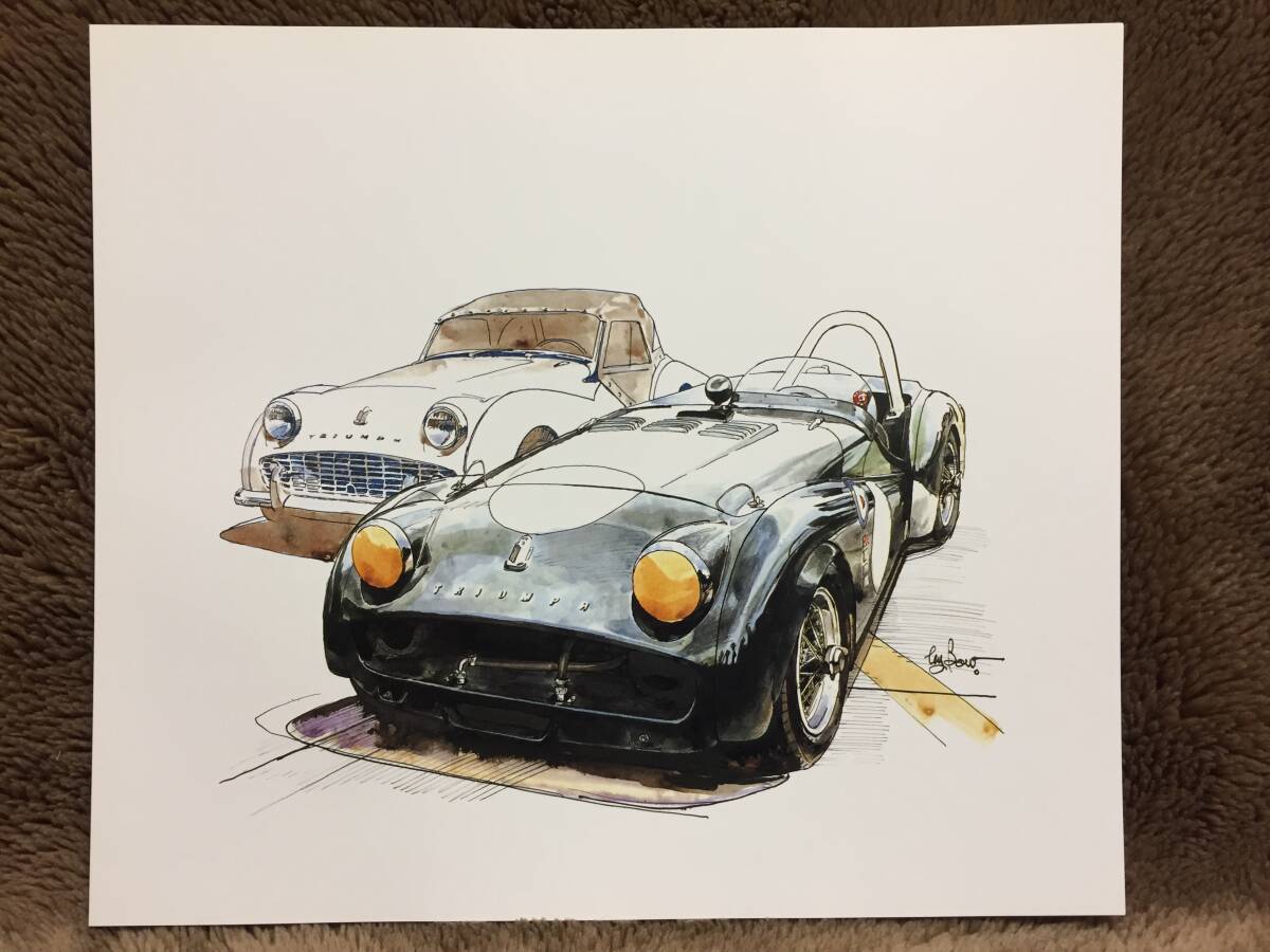 【正規品 絶版】Bowイラスト トライアンフTR-3A カーマガジン 64 Triumph TR-3A アンティーク インテリア クラシックカー 旧車 絵の画像2