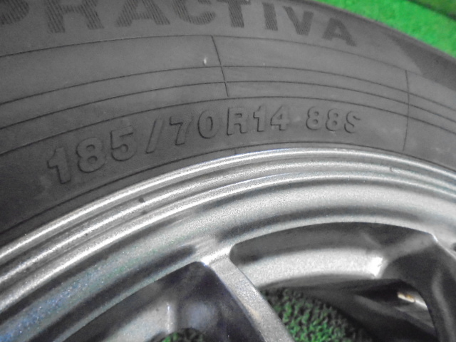 5FE401 R15)) 送料無料 バリ山 2023年製 185/70R14 PRACTIVA 夏タイヤ+14インチアルミホイール4本セット ET38_画像4