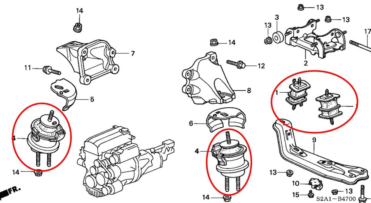 未使用 ホンダ 純正 S2000 AP1 AP2 トランスミッション フロントエンジン マウンティング ラバー セット HONDA Genuine mounting rubber_画像2