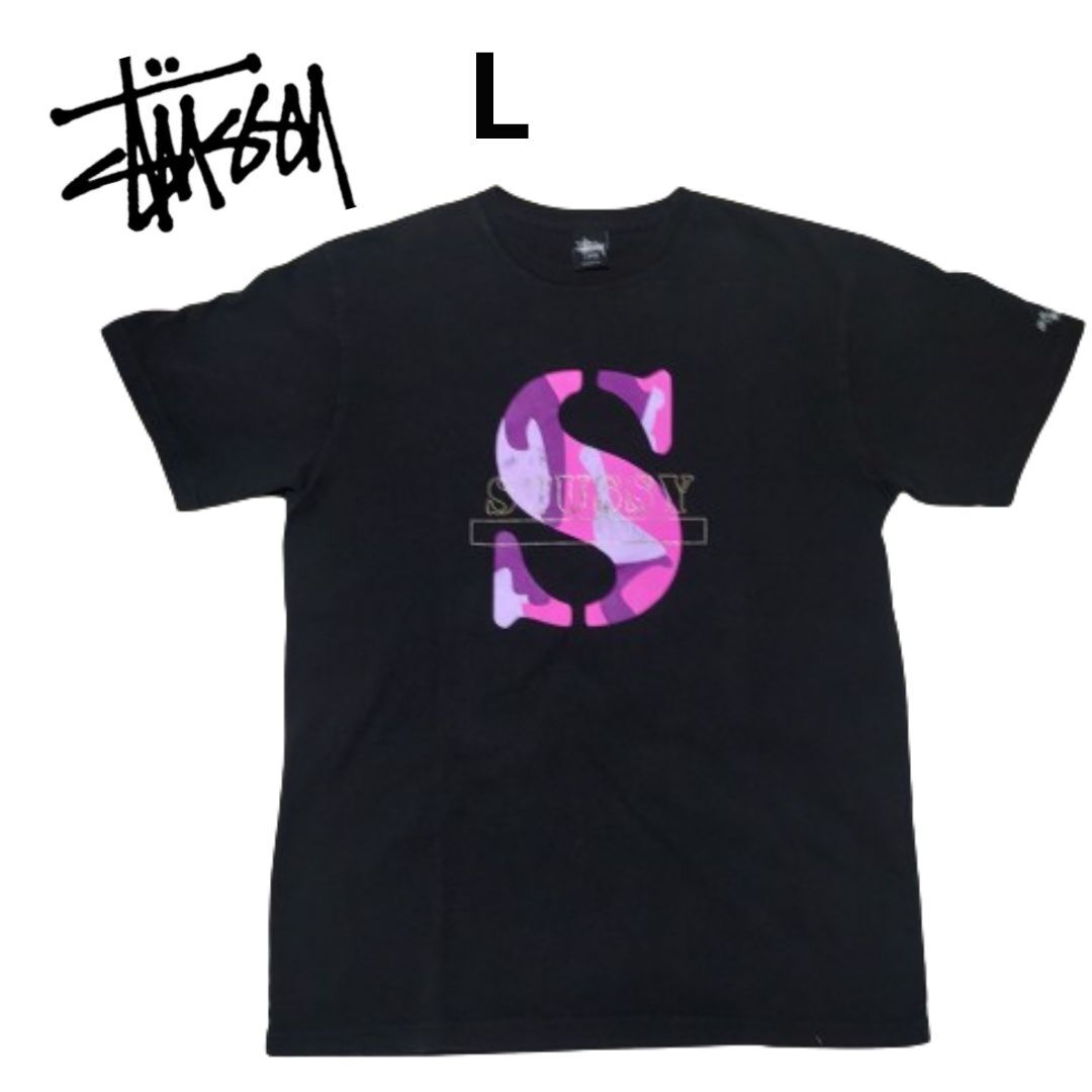 STUSSY ステューシー メンズ　ロゴプリント　半袖Ｔシャツ　サイズＬ　ブラック_画像1