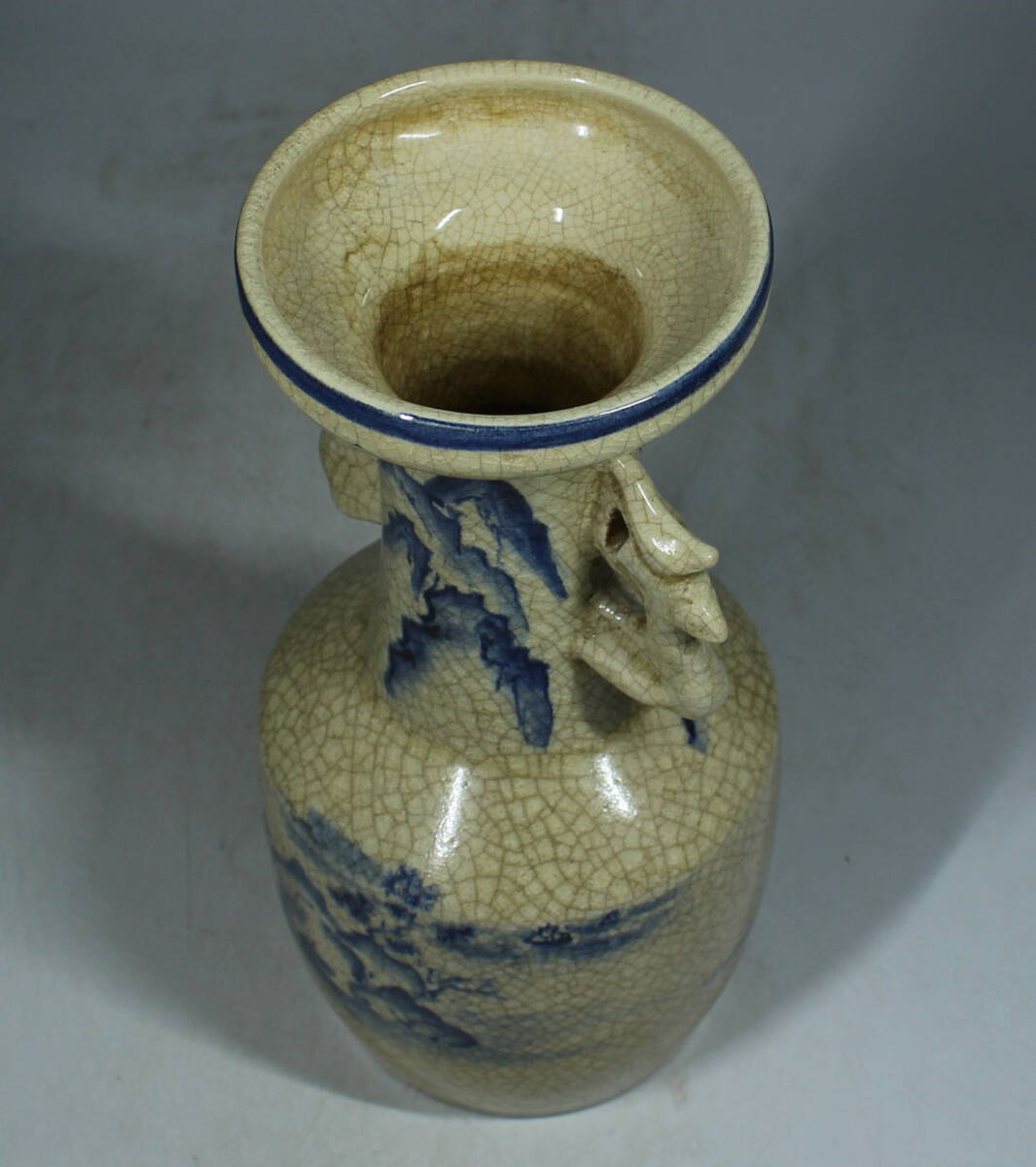 銘品　青木木米作染付山水図花入_画像5