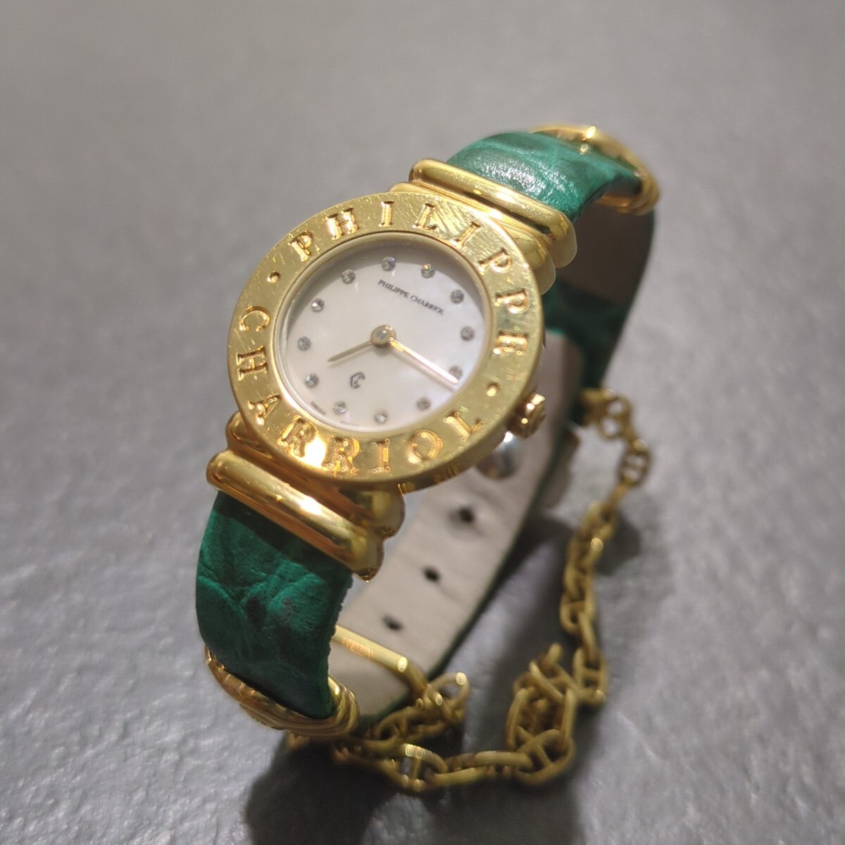  прекрасный товар работа товар PHILIPPE CHARRIOL Philip Charriol солнечный Toro pe наручные часы Gold зеленый женский кварц ракушка циферблат 