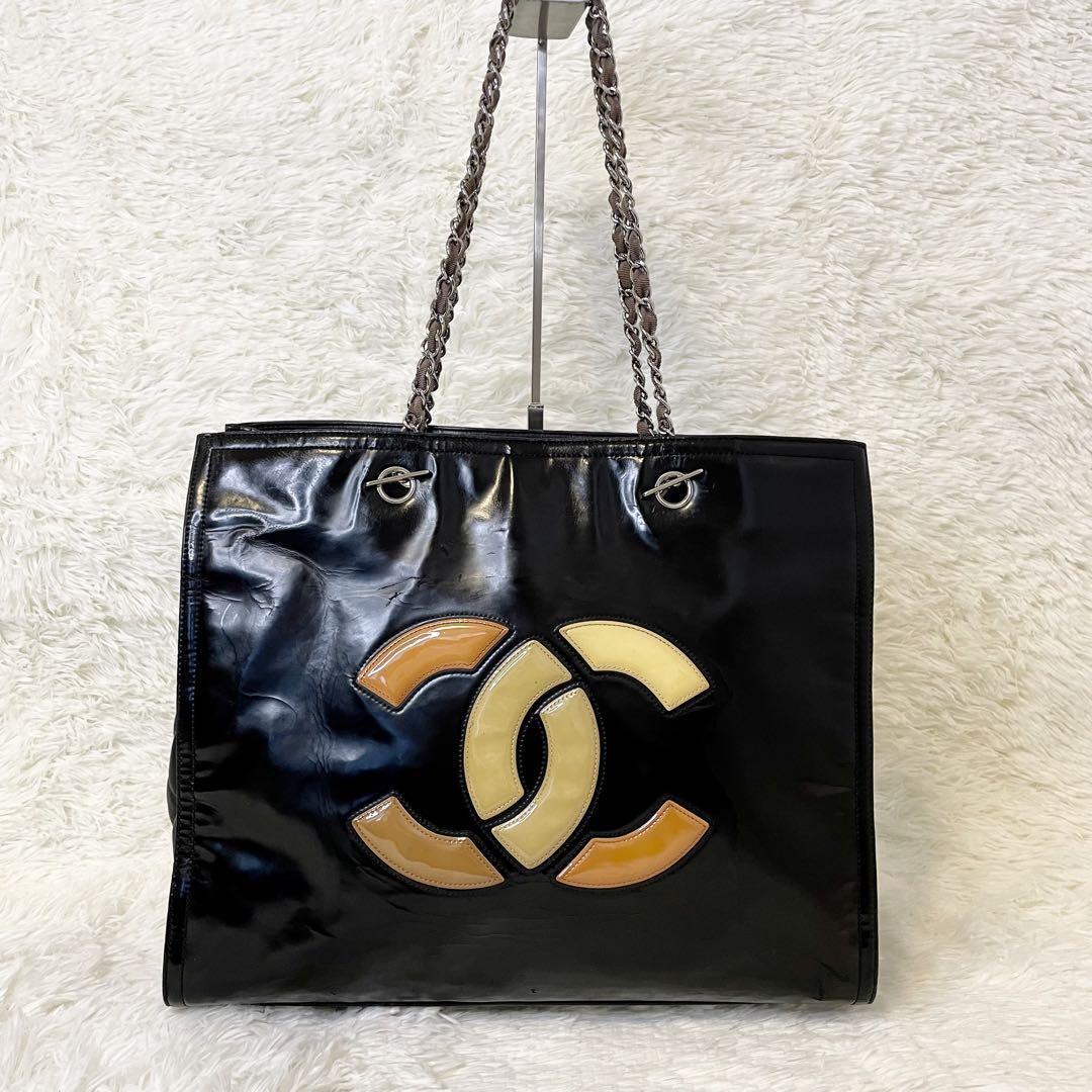 CHANEL シャネル チェーントートバッグ ココマーク 16番台 2012年 パテントレザー ブラック シルバー金具_画像2