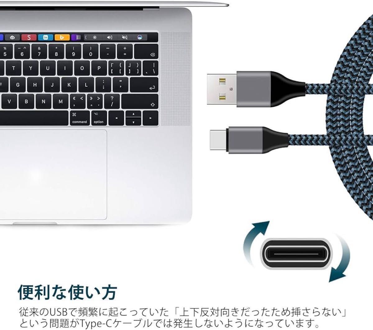 【即日発送】Type C USBケーブル ナイロン編組　1m*2本セット 充電ケーブル iphone