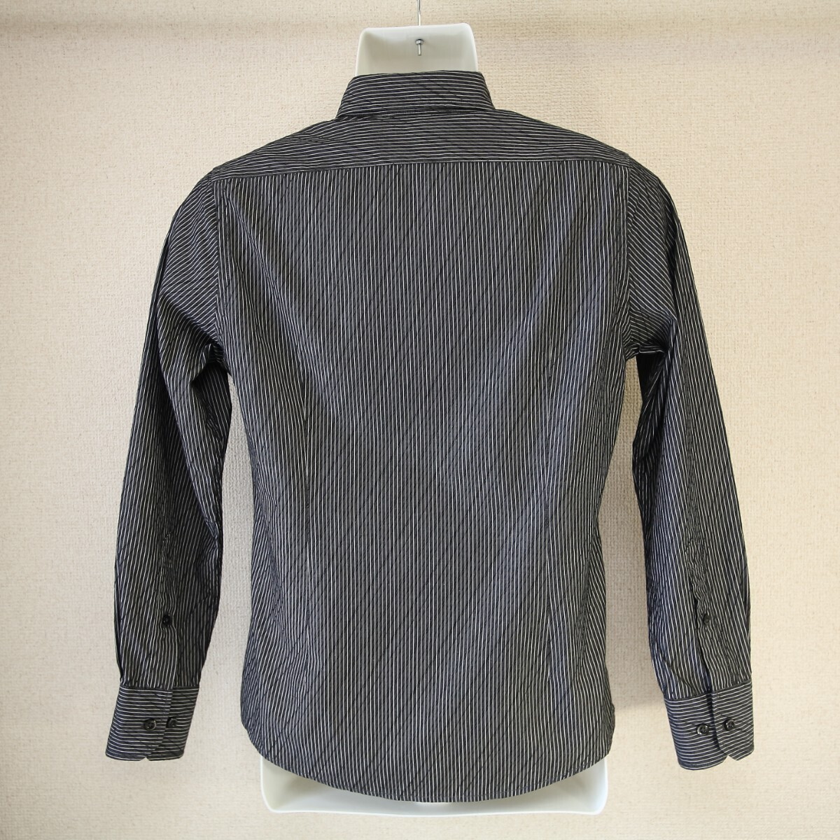 【美品】MICHEL KLEIN イタリアンカラーシャツ size46 メンズS　縦&斜めストライプ_画像5