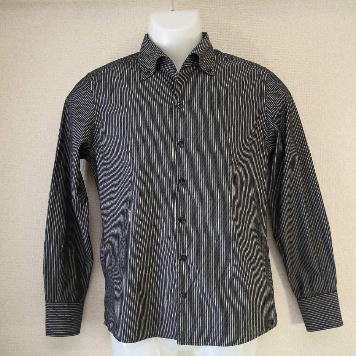 【美品】MICHEL KLEIN イタリアンカラーシャツ size46 メンズS　縦&斜めストライプ_画像4