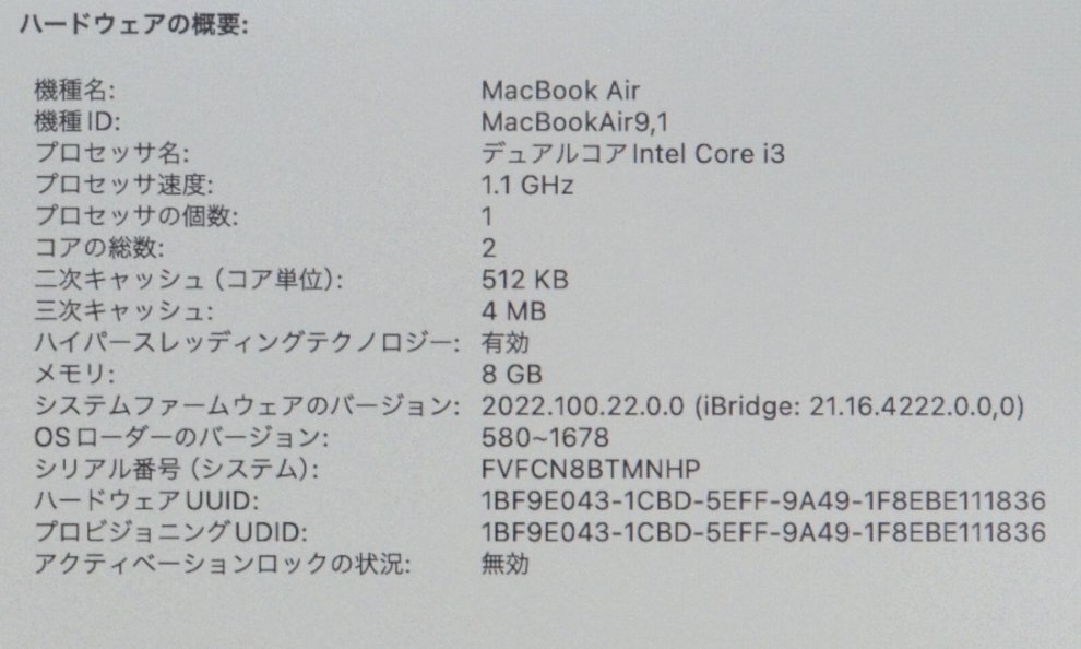 MacBook Air (Retina, 13インチ, 2020) MWTJ2J/A 1.1GHz Core i3 メモリ:8GB SSD:256GB スペースグレイ N8BT_画像4