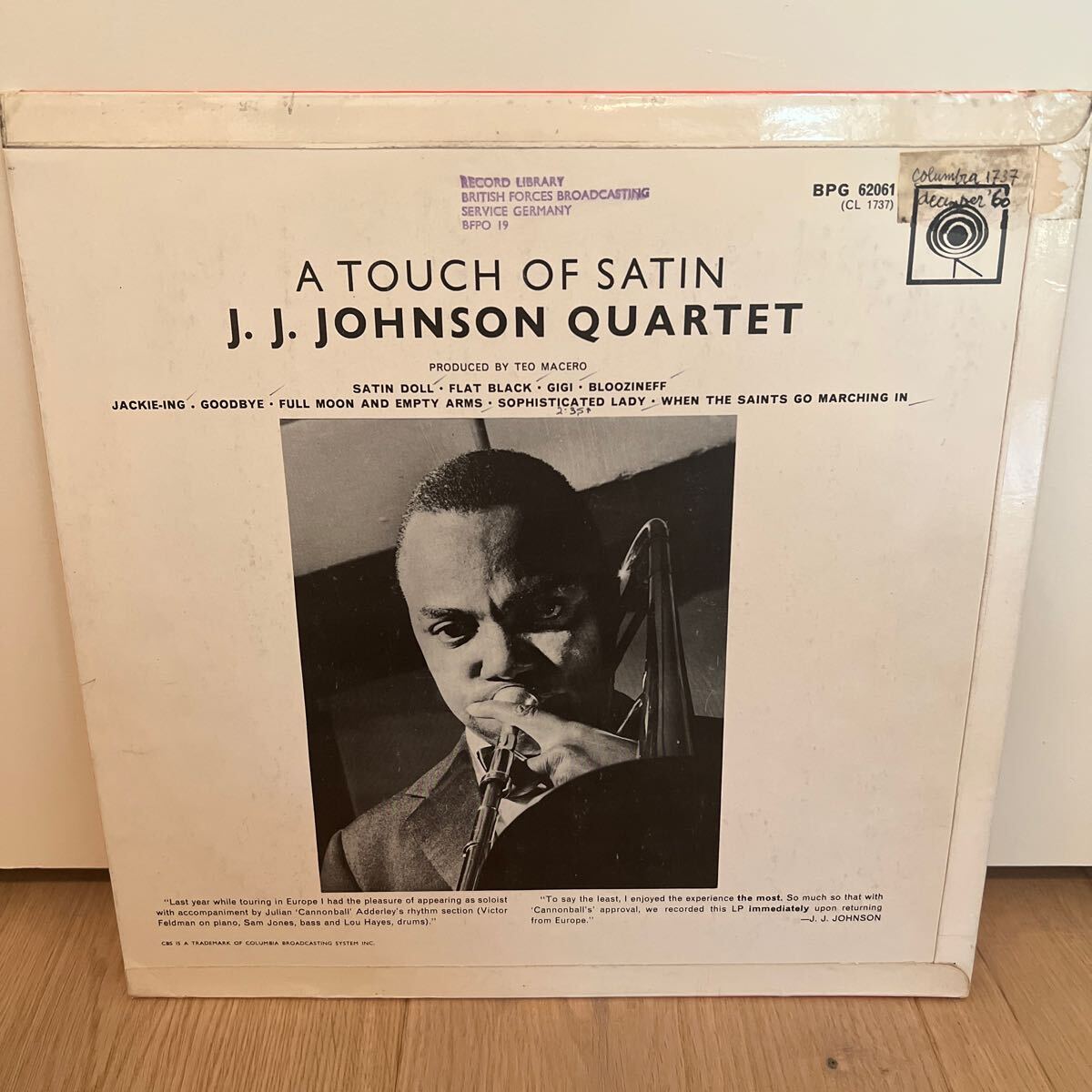 1962UKモノ　j.j. johnson quartet / a touch of satin LPレコード BPG62061_画像2