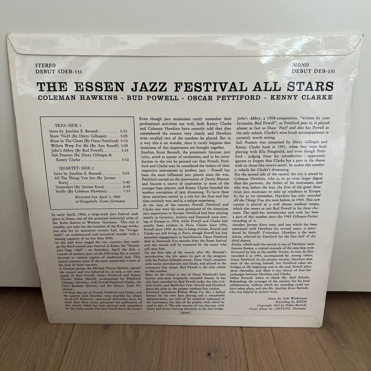 デンマーク原盤　debutオリジナル　coleman hawkins bud powell kenny clarke deb-131 LP レコード　essen jazz festival all stars_画像2