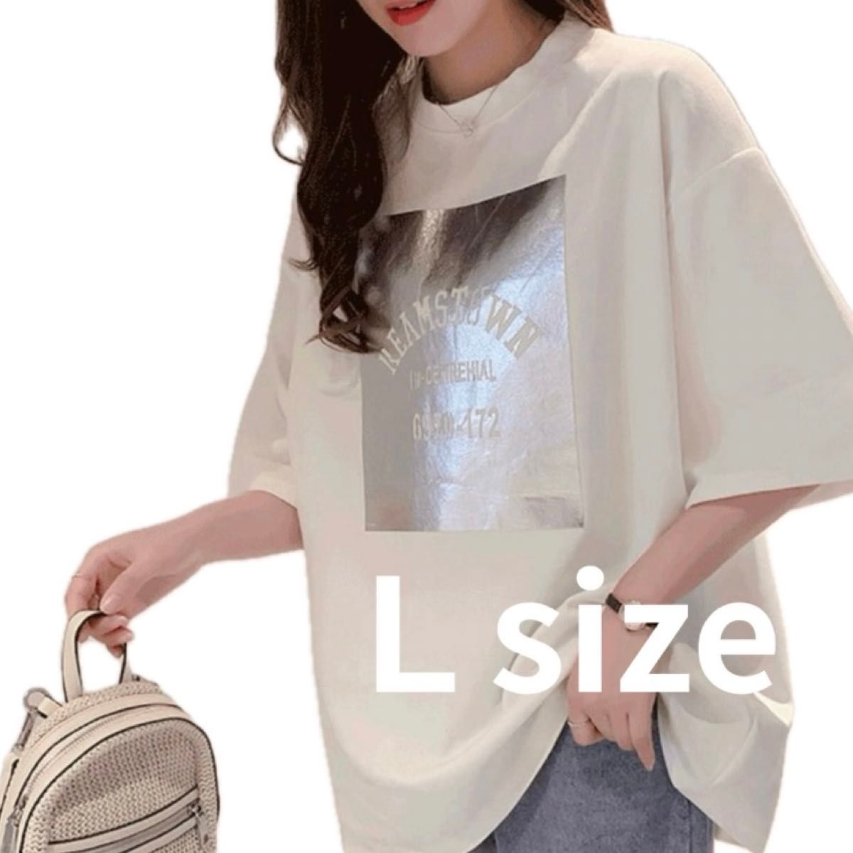 ロゴ Tシャツ　韓国コーデ　韓国　半袖　オーバーサイズ Ｌサイズ 夏