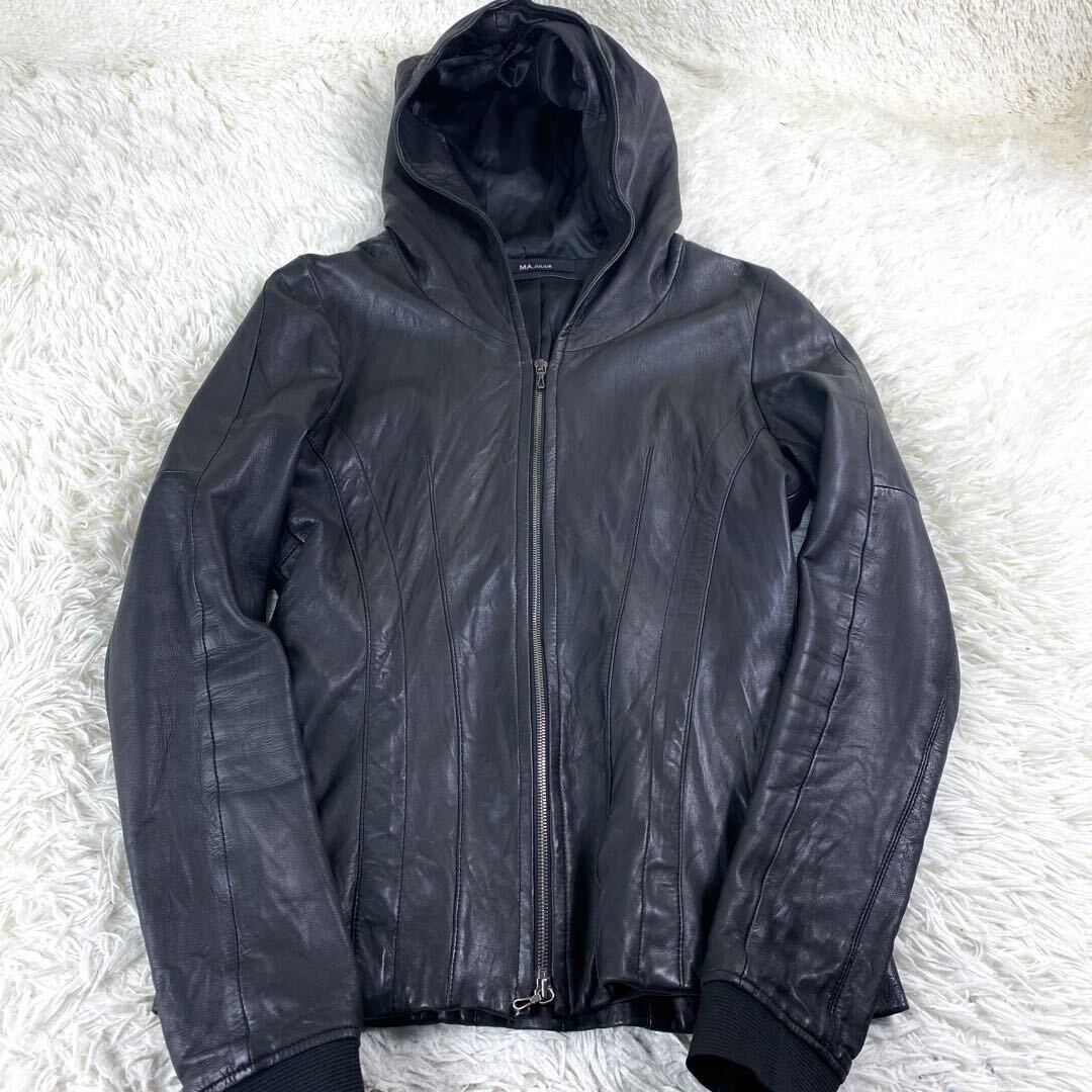 1 jpy ~ beautiful goods JULIUS Julius cover do wire lambskin leather rider's jacket black 2 Parker hood black sheep leather 