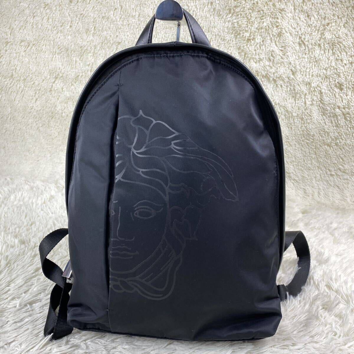  unused class 1 jpy GIANNI VERSACE Gianni Versace collection leather mete.-sa nylon rucksack backpack Day Pack black 
