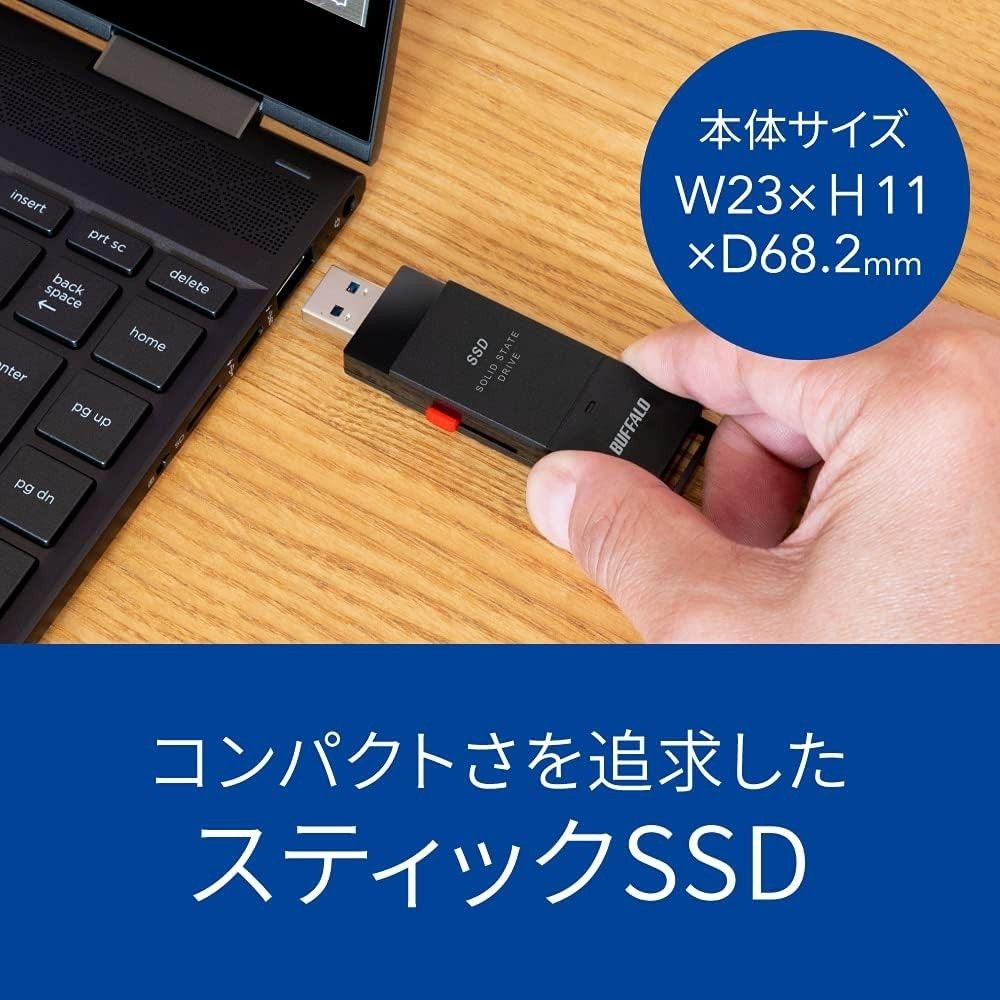 ★美品★　BUFFALO　スティック型SSD　2TB　Type-Cコネクタ付属　TV録画/PC向け　SSD-SCT2.0U3-BA