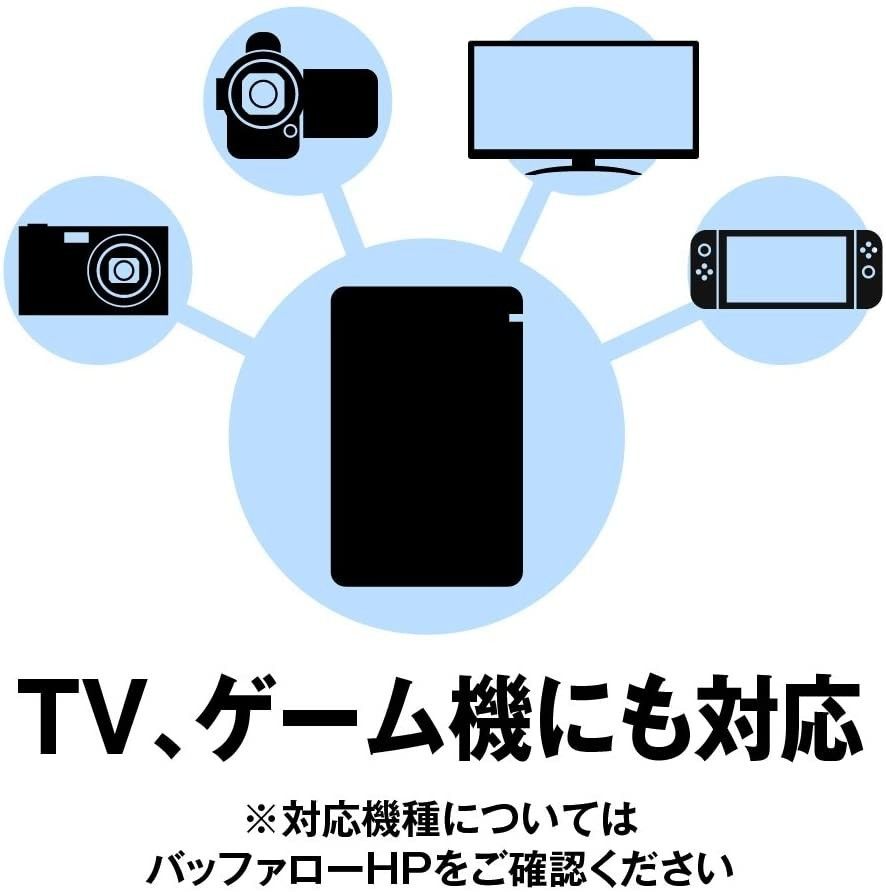 ★美品★BUFFALO　1TB　外付け ポータブルHDD　ブラック　テレビ録画/ PC/ PS5対応　USB接続　衝撃吸収設計