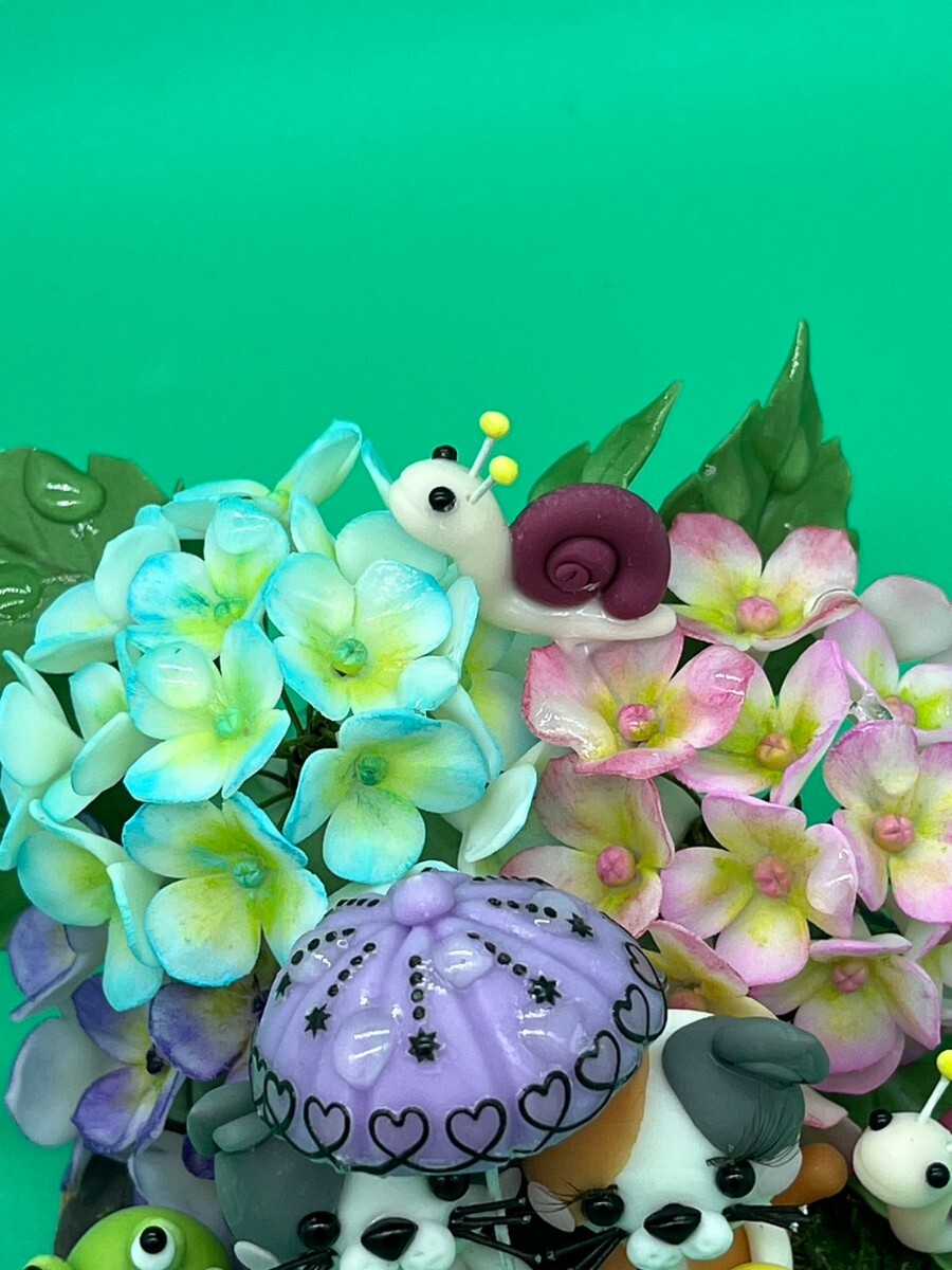 樹脂粘土　ハンドメイド〜紫陽花　ネコ　カエル　かたつむり　レジン_画像5