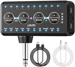 ギターヘッドフォンアンプ Bluetoothミニプラグ 10つのアンプモデル チューナー付き エフェクト付き LEKATO インレ_画像1
