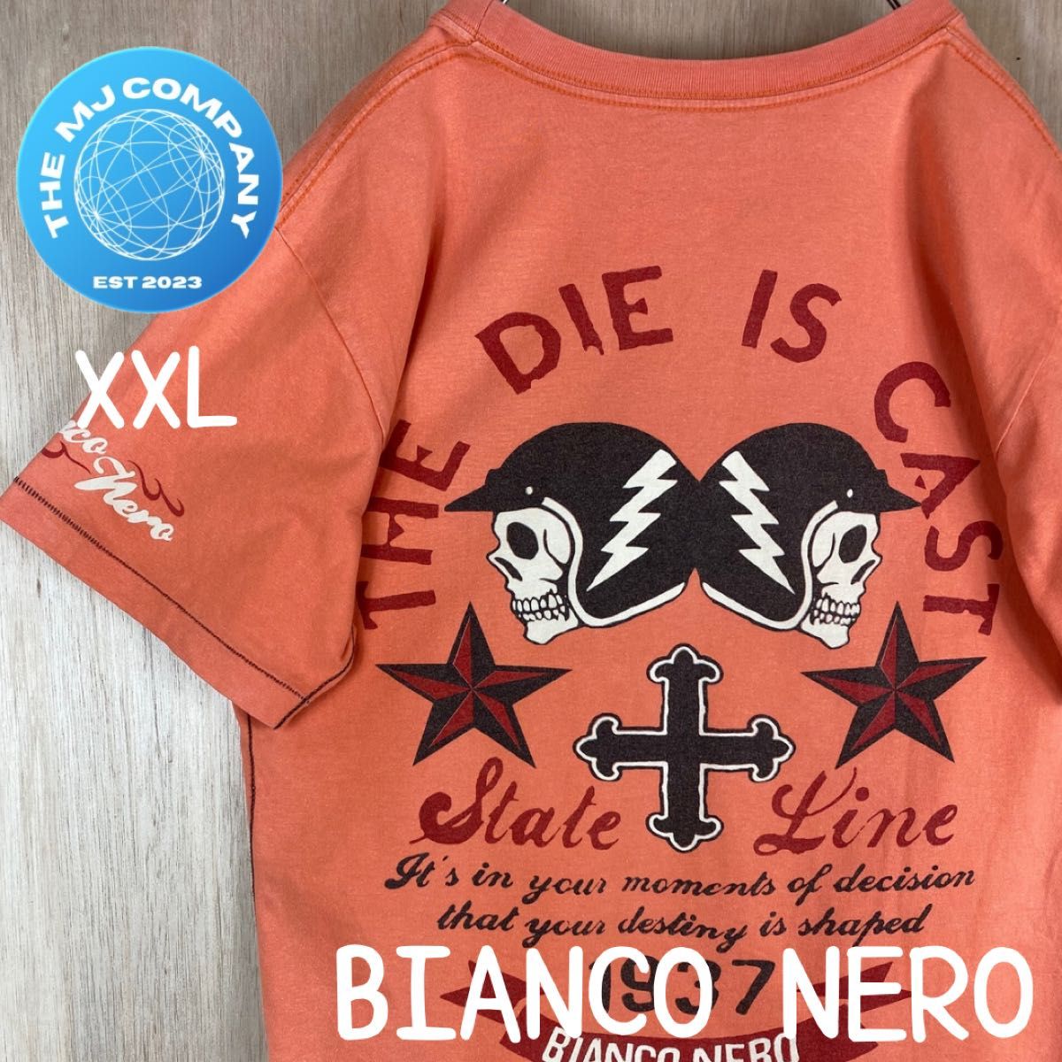 古着 BIANCO NERO スカル プリント 半袖Tシャツ オレンジ XXL 古着 BIANCO NERO スカル プリント 半袖Tシャツ オレンジ XXL