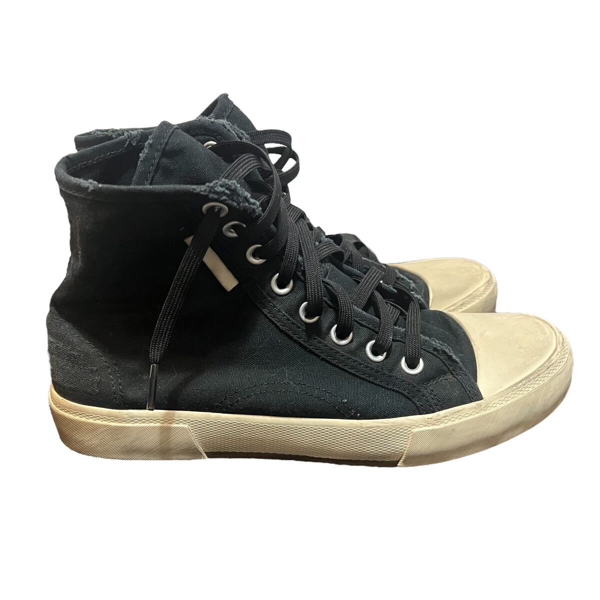 BALENCIAGA PARIS 22AW バレンシアガ 688756 ロゴキャンバス ダメージ加工 ハイトップ スニーカー destroyed black canvas hi top sneaker _画像3