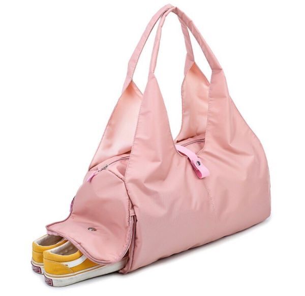 大容量トートバッグ　旅行バッグ　シューズBOX付き　ナイロントートバッグ　韓国　ピンク　くすみカラー_画像9