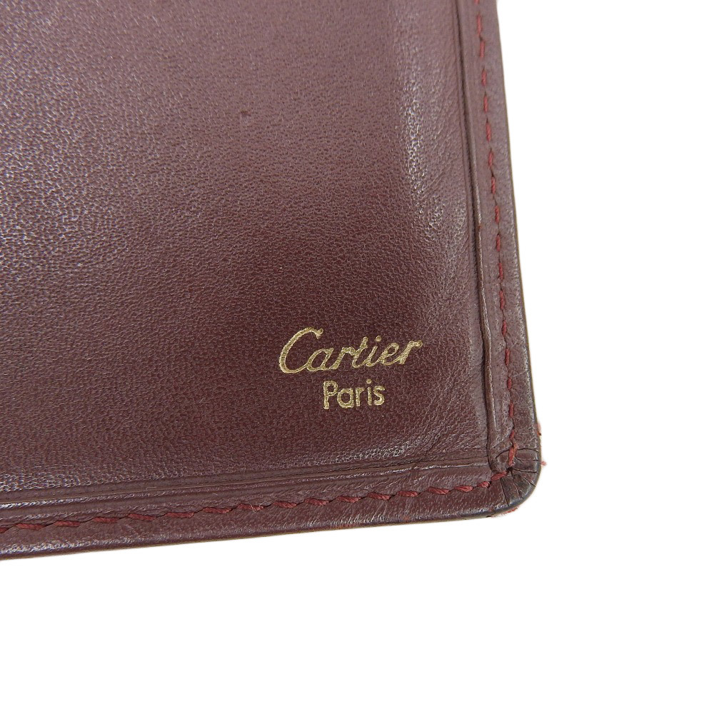 【本物保証】 カルティエ CARTIER マストライン ロゴ 二つ折り長札入れ 長財布 レザー ボルドー_画像10