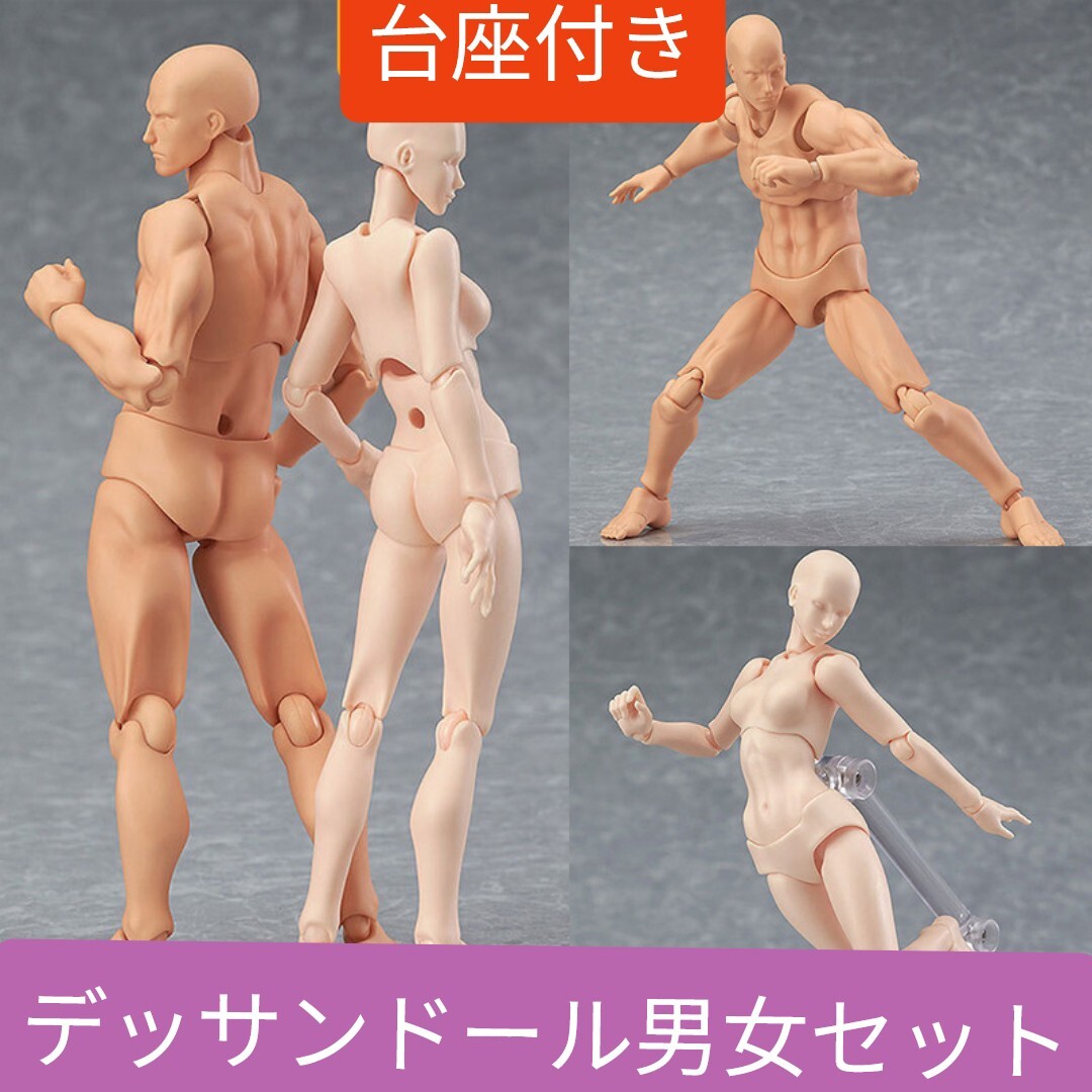 デッサンドール 男女セット台座付き 人形人体 模型 フィギュア スケッチの画像1