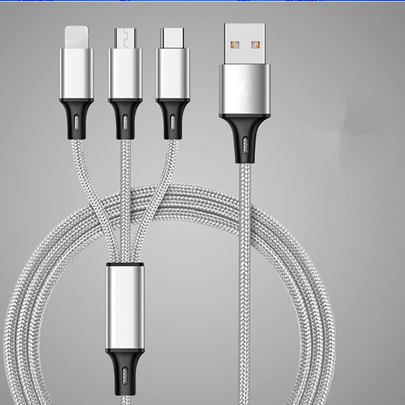 ３本セット シルバー 3in1 充電ケーブル 1.2ｍ Apple iPhone 急速充電/データ転送 Micro USB/Type-C ライトニング 耐久性 折れ防止_本商品はシルバー３本セットになります。
