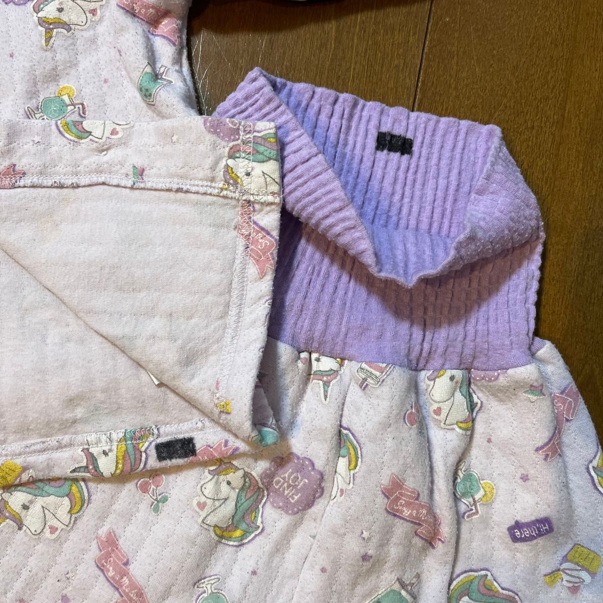 キルトパジャマ 100cm 長袖 長ズボン 紫 ユニコーン 女の子 パープル パジャマ キッズ 上下セット