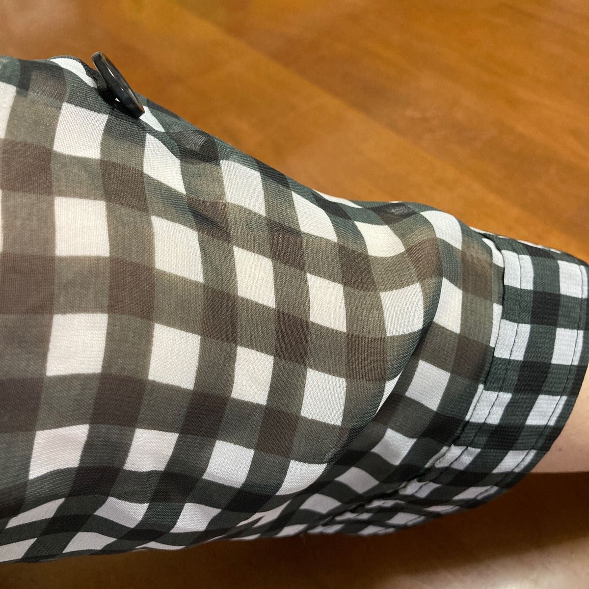 【未使用】 チュニック　シースルー　Ｌサイズ  黒×白チェック　5分丈袖　 体型カバー　すっきり