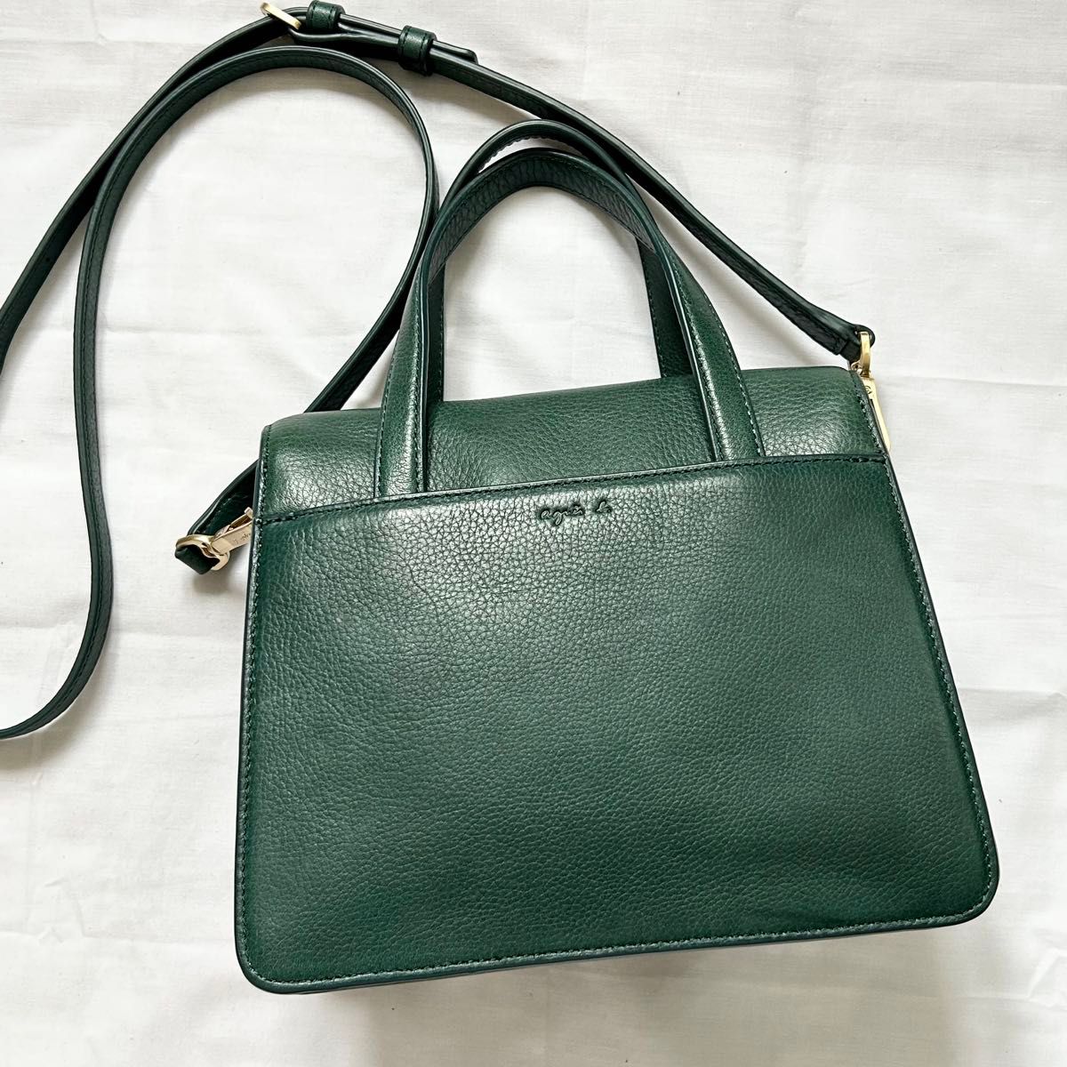 極美品 2way アニエスベー ショルダーバッグ グリーン 本革 極美品 2way アニエスベー ショルダーバッグ グリーン 本革