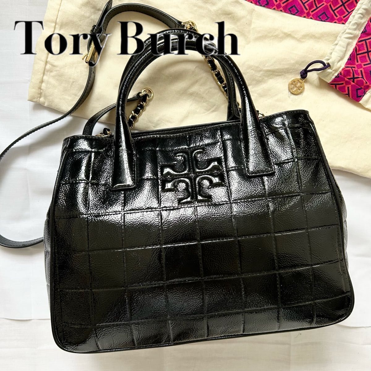 極美品 2way トリーバーチ ショルダーバッグ 黒 クロコ型押し 極美品 2way トリーバーチ ショルダーバッグ 黒 クロコ型押し