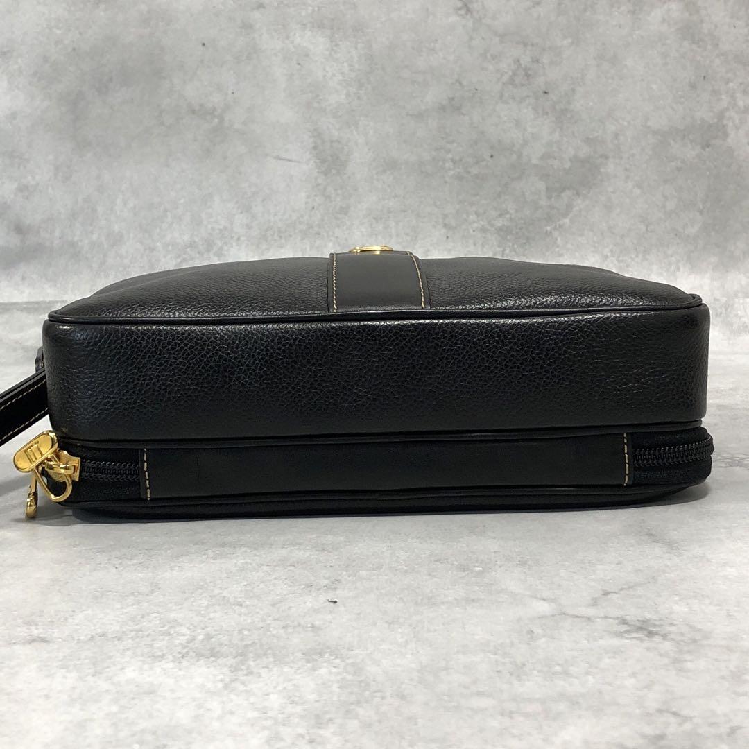 1 jpy [ unused ]dunhill Dunhill clutch bag second bag business auger nai The - leather original leather black Gold metal fittings box storage bag men's 