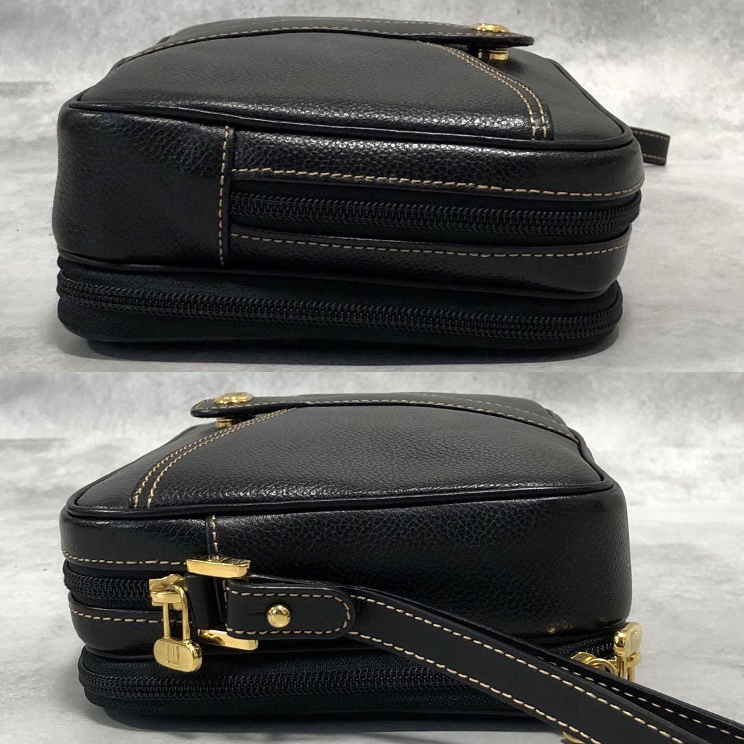 1 jpy [ unused ]dunhill Dunhill clutch bag second bag business auger nai The - leather original leather black Gold metal fittings box storage bag men's 